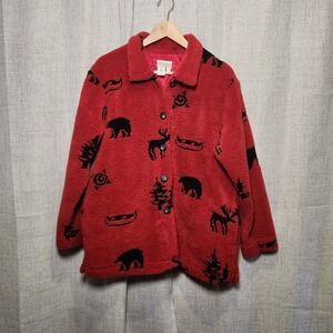 Coldwater Creek Fleece Jacket‎ Women's M Red Wildlife Animals Outdoors Country